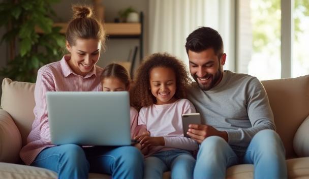 Clienti felici con dispositivi connessi alla fibra