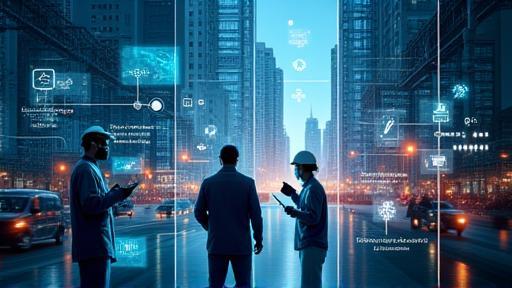 Vista dei nostri servizi: dispositivi connessi, città e tecnici all’opera